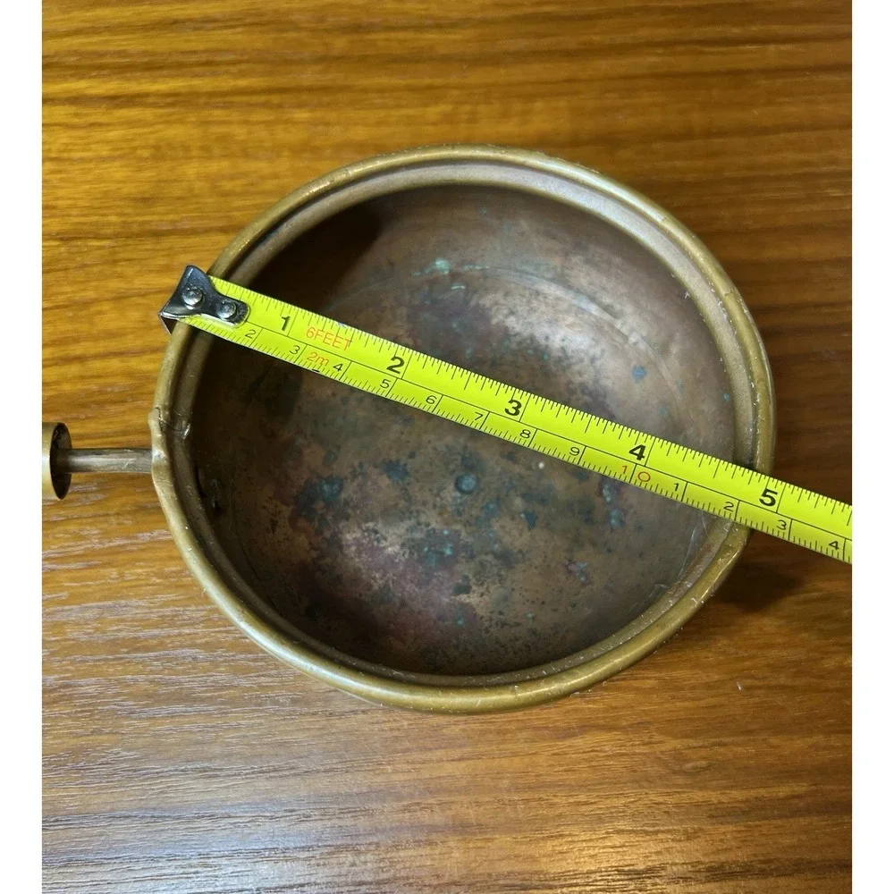 Vintage Copper Saucepan 1 Pt 5in Round w/ Long Wood Handle Made in Holland 1950s